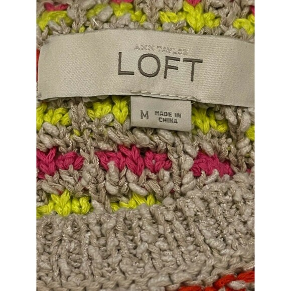 Ann Taylor Loft Pullover Sweater Size M 3/4 Sleeve Textured Taupe Multi EUC B28 - Picture 5 of 5